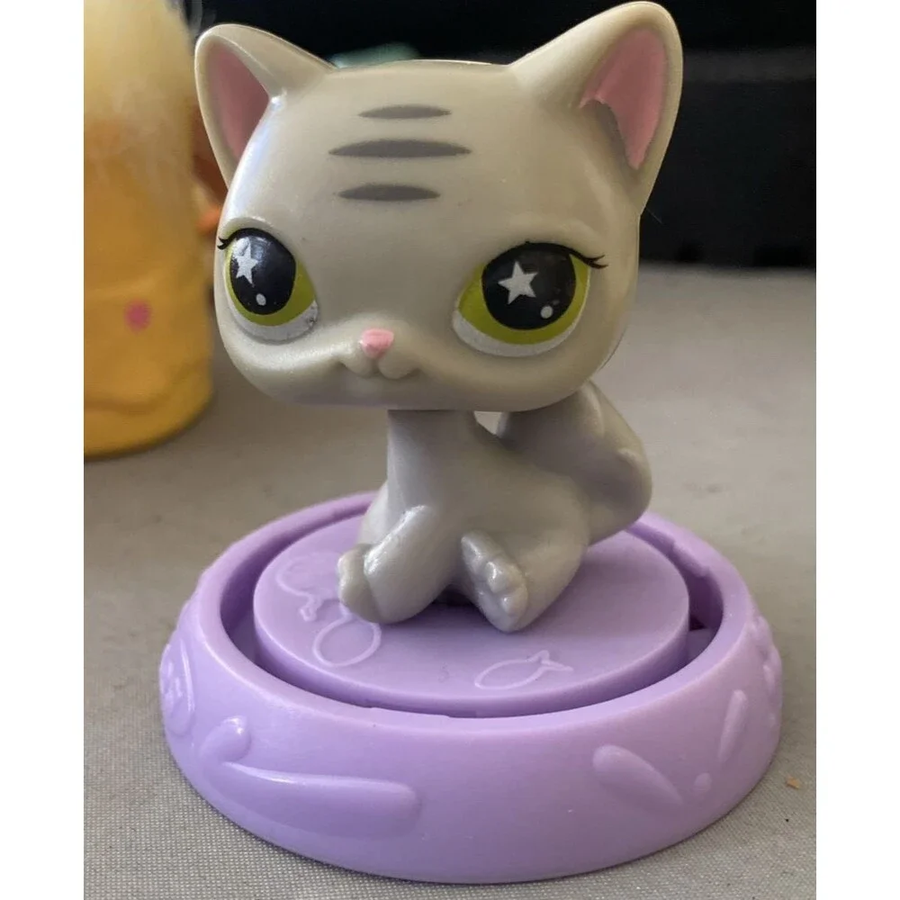 LPS Littlest Pet Shop Lot Short Hair Cat Grey Star Eyes & Squirrel Deco Figures